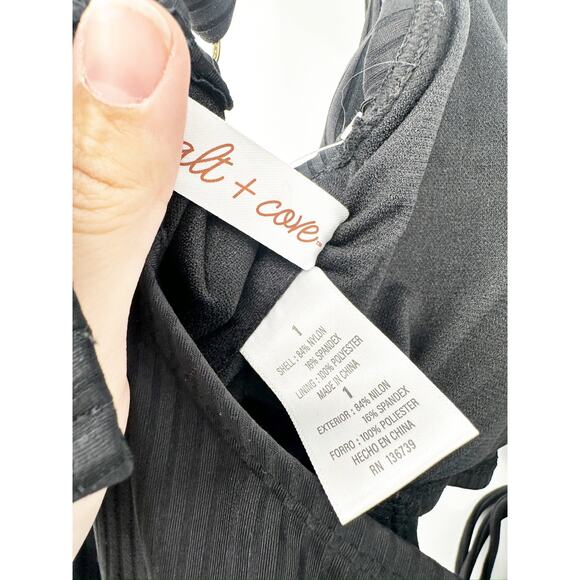 Salt + Cove Black Plus Size Leopard Love Cutout Ruched One-Piece Swimsuit 1X NWT - Picture 4 of 6